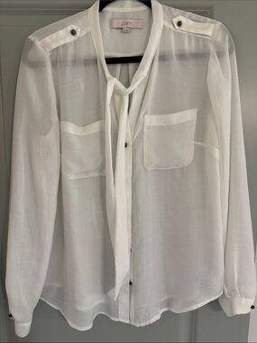 LOFT White Sheer Tie-Front Blouse